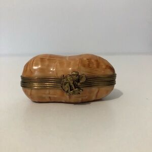 Vintage Limoges Monkey Peanut Trinket Box With Brass Monkey Clasped